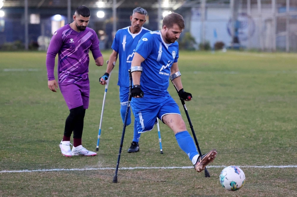 Ben Binyamin attends a training session for the Israel amputee soccer team in Ramat Gan, near Tel Aviv, on March 28. 