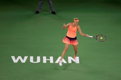 Petra Kvitova of the Czech Republic plays in the Wuhan Open women's singles final in Wuhan, China, in October 2016.