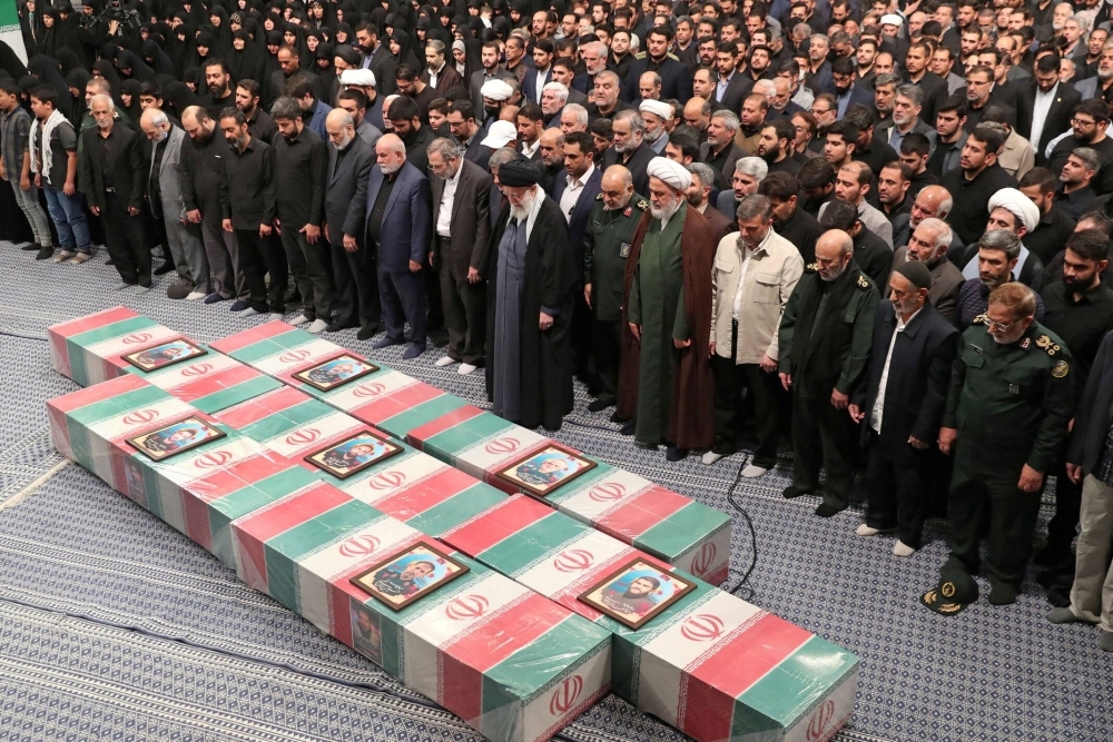 A funeral ceremony for those who were killed in an Israeli airstrike on the Iranian embassy complex in the Syrian capital Damascus, in Tehran, on Thursday.