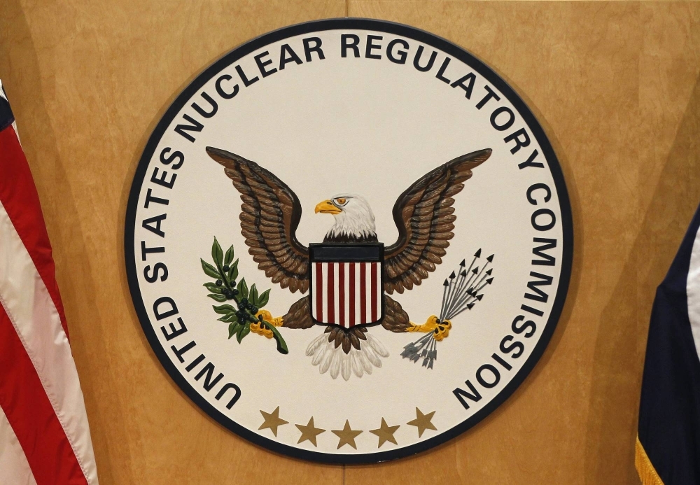 A U.S. Nuclear Regulatory Commission sign is pictured at the headquarters building in Rockville, Maryland.