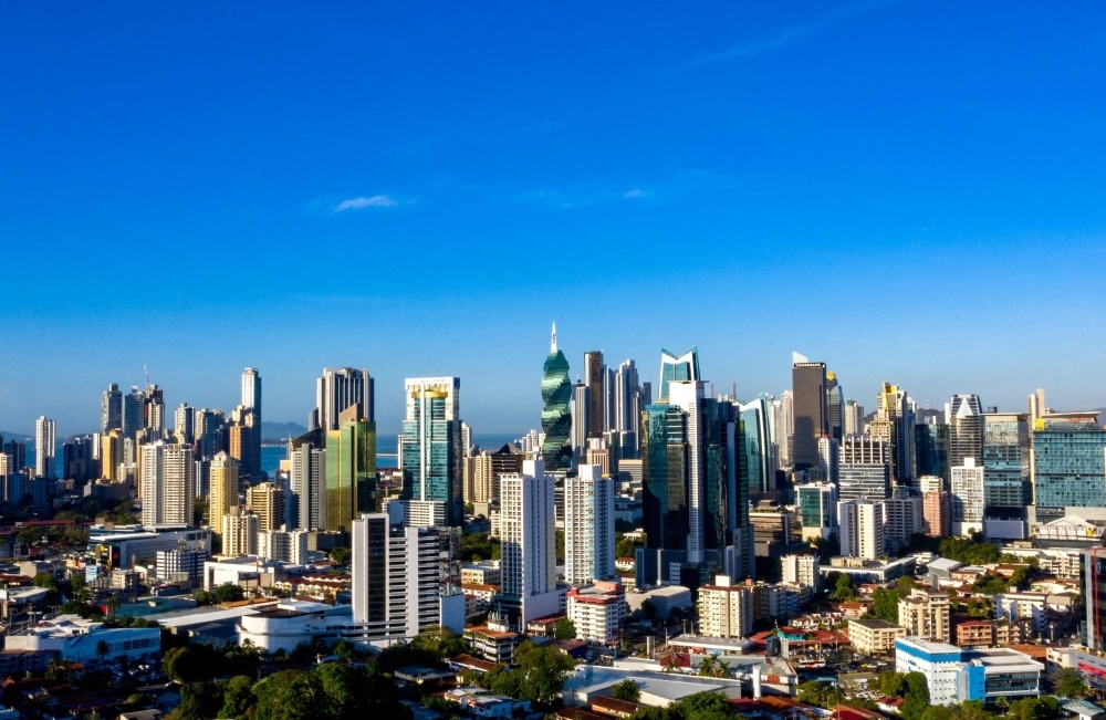 The financial center of Panama City, Panama, in 2019. Starting Monday, 27 people will be tried over charges connected to the "Panama Papers" case.