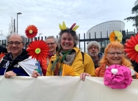 Supporters of the Senior Women for Climate Protection association outside the European Court of Human Rights in Strasbourg, France, on March 29, 2023 | REUTERS