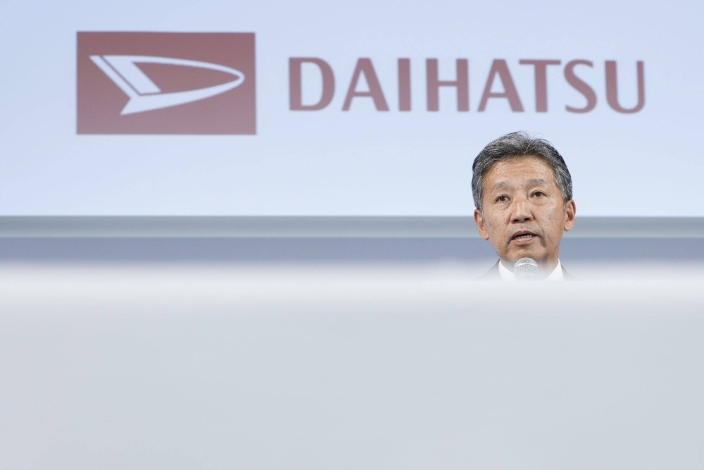Daihatsu Motor President Masahiro Inoue speaks during a news conference in Tokyo on Monday.