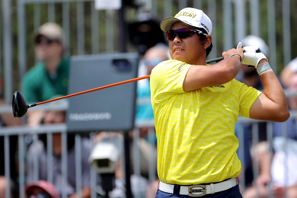 Hideki Matsuyama hits a tee shot on the 10th hole during the final round of the Valero Texas Open golf tournament in San Antonio, Texas, on Sunday.