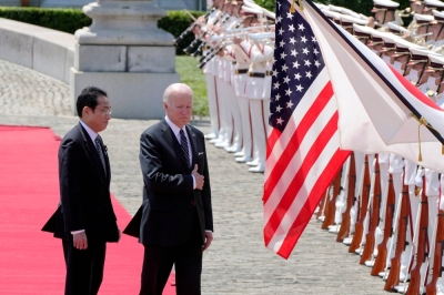 U.S. President Joe Biden and Prime Minister Fumio Kishida at the Akasaka Palace state guest house in Tokyo in May 2022.