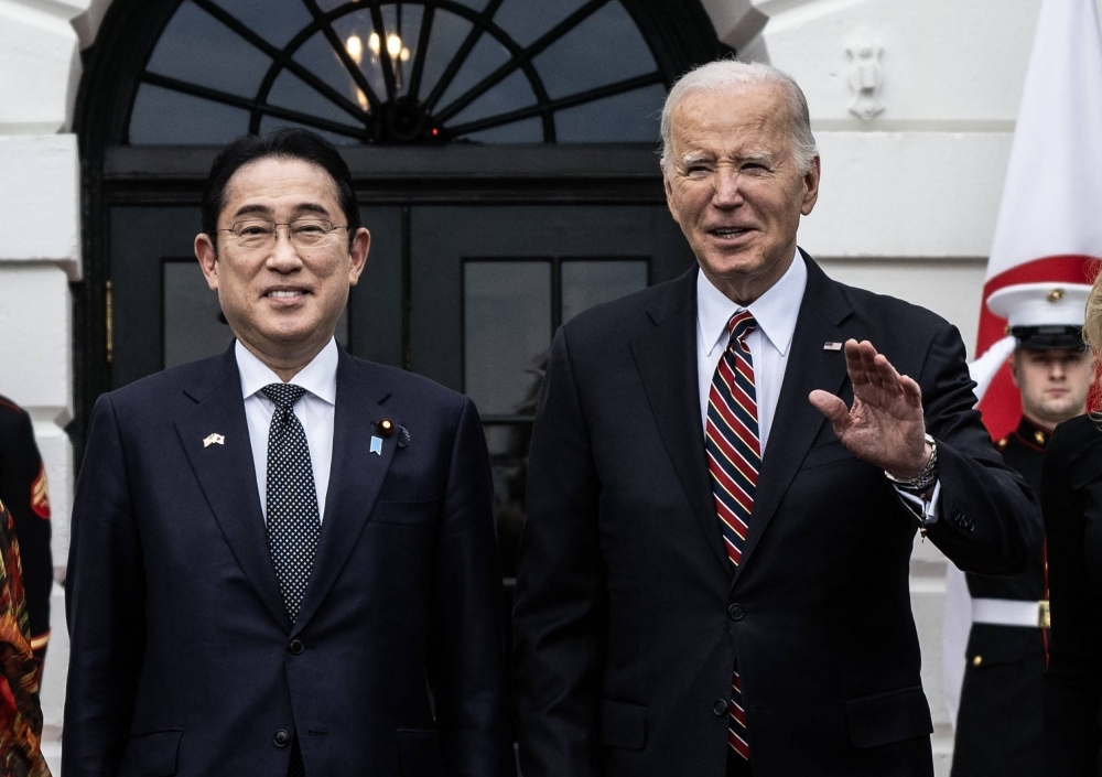 Prime Minister Fumio Kishida and U.S. President Joe Biden at the White House in Washington on Tuesday