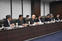 Health minister Keizo Takemi (third from left) attends a preparatory committee meeting to discuss establishing a new expert body to prepare for future infectious disease crises, in Tokyo on Tuesday. | Jiji