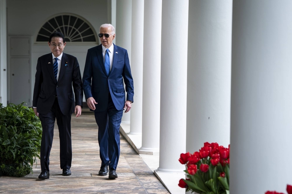 U.S. President Joe Biden and Prime Minister Fumio Kishida at the White House in Washington on Wednesday 