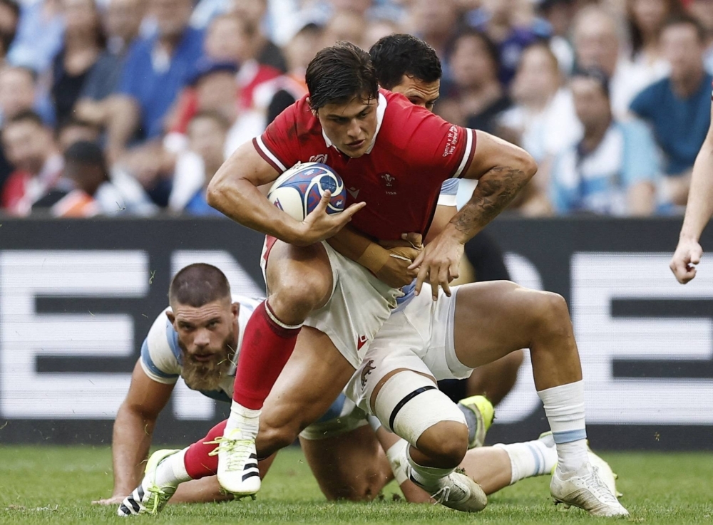 Wales' Louis Rees-Zammit competes during the 2023 Rugby World Cup.