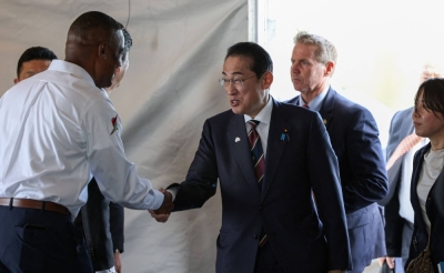 Prime Minister Fumio Kishida arrives for a tour of a new Toyota battery factory in Liberty, North Carolina, on Friday.