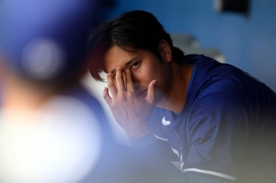 Los Angeles Dodgers designated hitter Shohei Ohtani during a spring training game on March 12. 