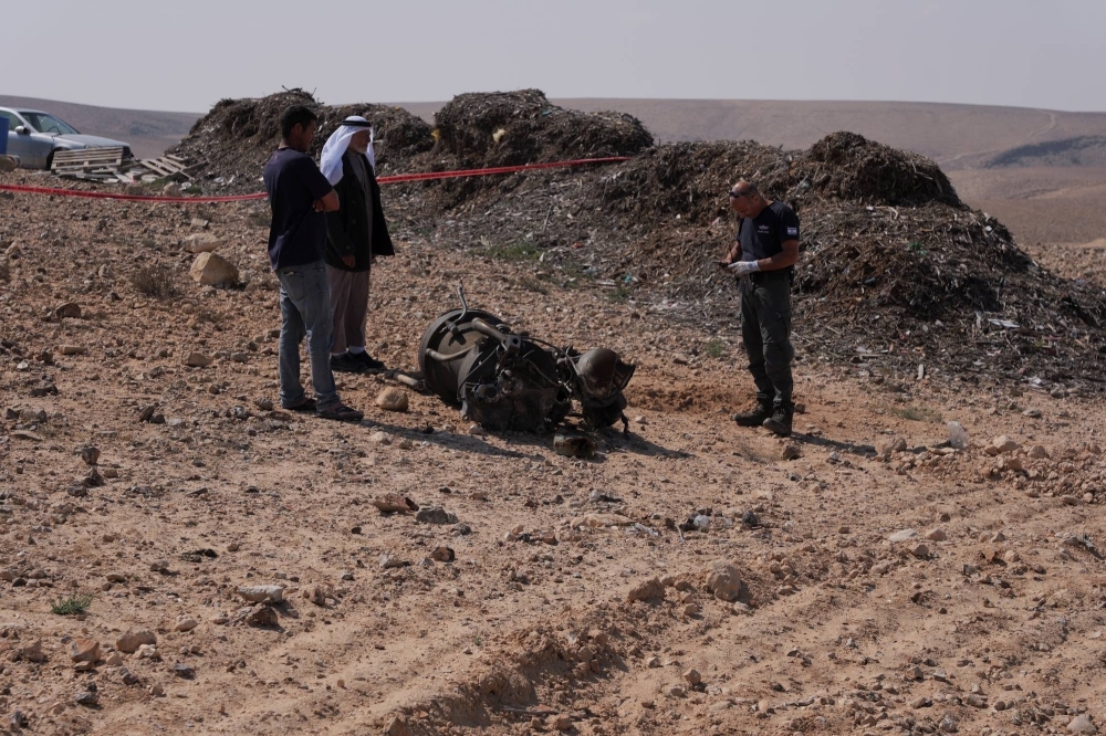 The remains of an Iranian rocket booster near Arad, Israel, on Sunday