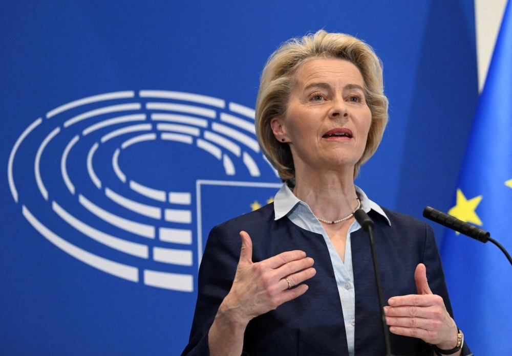 European Commission President Ursula von der Leyen at the European Parliament in Brussels, on April 10. Von der Leyen is unleashing a barrage of trade restrictions against China, aiming to tackle unfair trade practices that are said to be contributing to social and political challenges for the bloc.