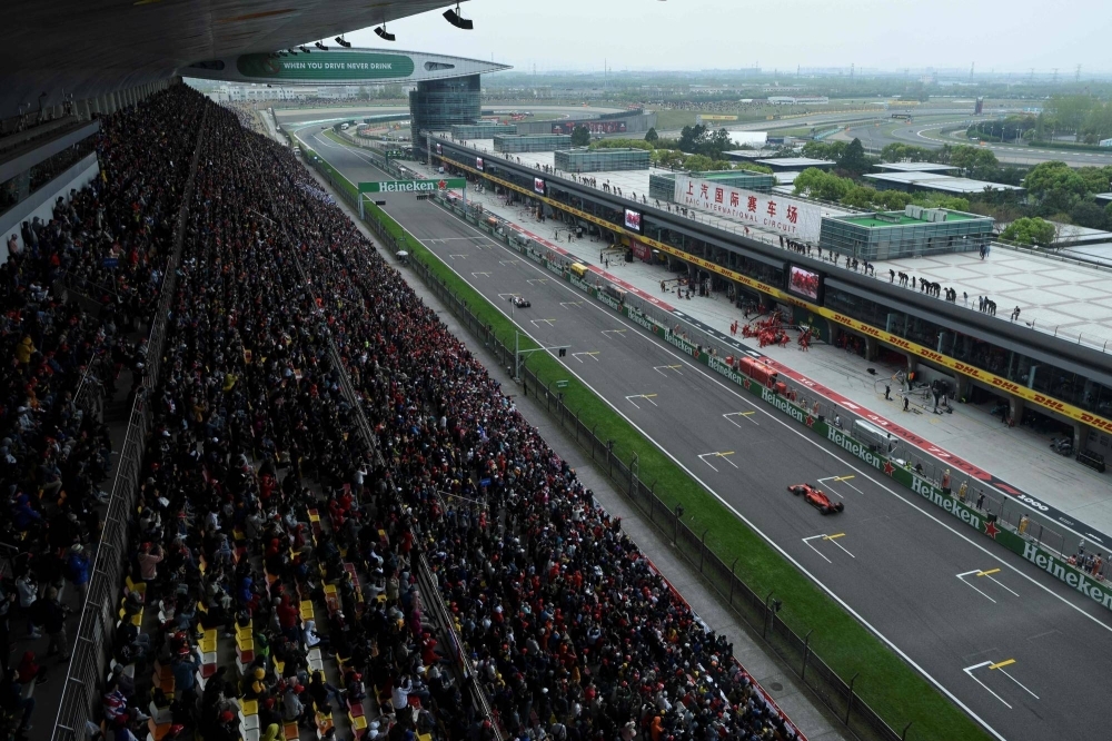 Spectators watch the Formula One Chinese Grand Prix in Shanghai in April 2019. The event will return to the city this weekend for the first time since the pandemic.