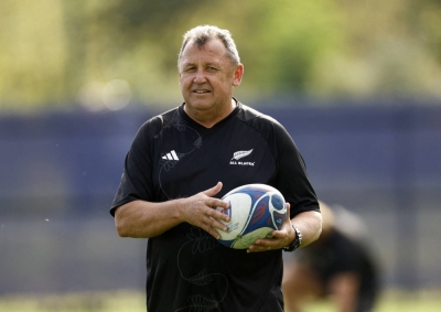 Ian Foster, then-New Zealand head coach, during training in Paris on Oct. 13
