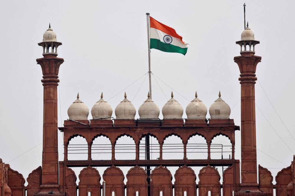 The Indian national flag at the historic Red Fort in Delhi on Monday ahead of the country's general election, which begins Friday.