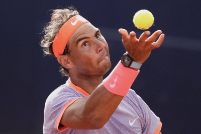 Spain's Rafael Nadal serves to Australia's Alex de Minaur at the Barcelona Open on Wednesday. 