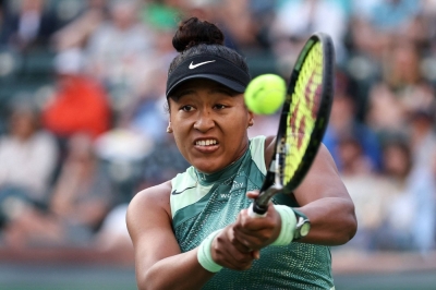 Naomi Osaka hits a backhand during the Indian Wells tournament in California last month. 