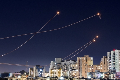 Israel's Iron Dome antimissile system intercepts rockets launched from the Gaza Strip, as seen from Ashkelon, Israel, on Jan 15.