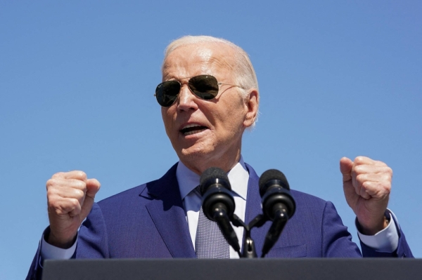 U.S. President Joe Biden speaks as he announces a preliminary agreement with Intel for a major CHIPS and Science Act award, during a visit to the Intel Ocotillo Campus in Chandler, Arizona, on March 20.