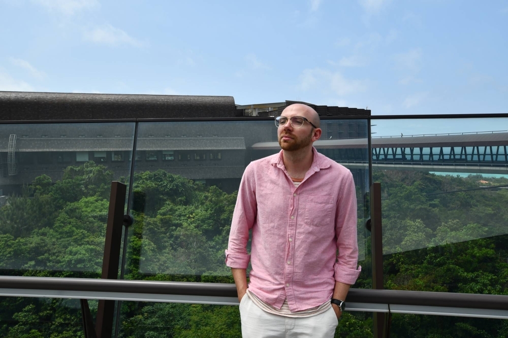 Samuel Ross, a postdoctoral scholar at the Okinawa Institute of Science & Technology, at the OIST campus in Onna, Okinawa Prefecture, on April 4