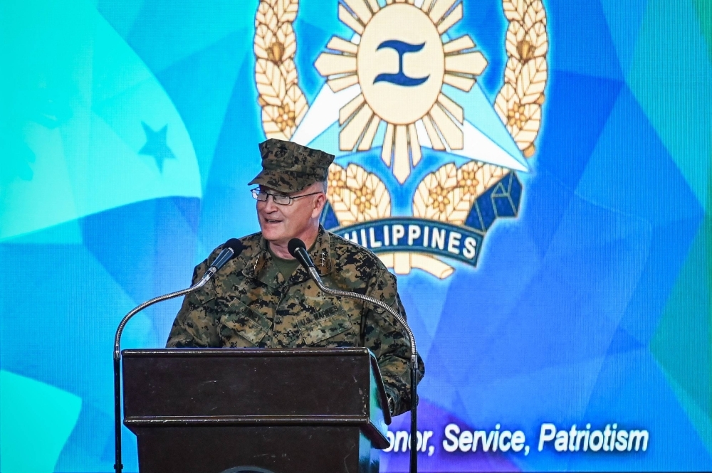 Lt. Gen. William Jurney, U.S. director for the Balikatan joint military exercise, talks during an opening ceremony in Quezon City, suburban Manila, on Monday.