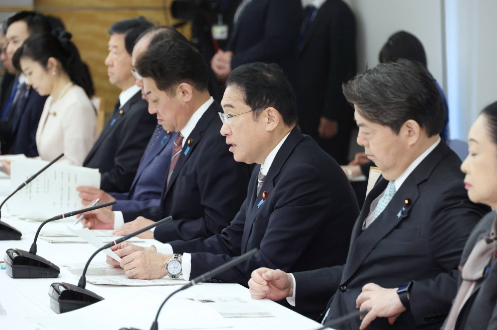 Prime Minister Fumio Kishida speaks at a meeting for Noto Peninsula reconstruction at the Prime Minister's Office on Tuesday.