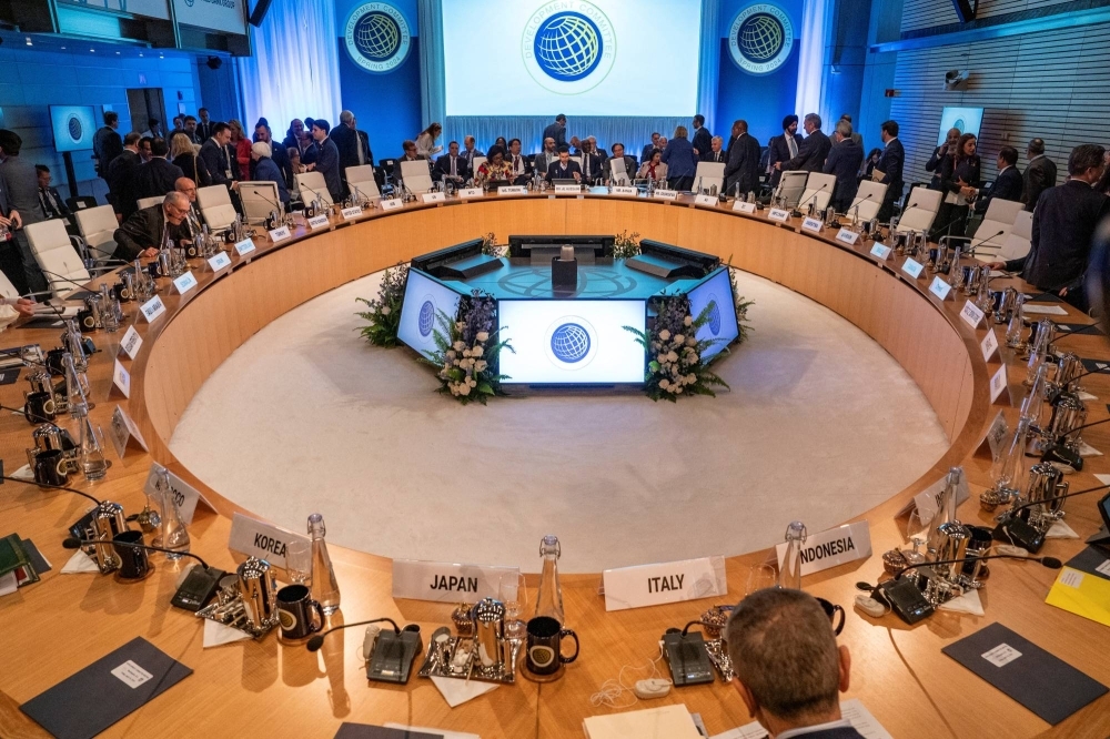 Delegates meet for the Development Committee Plenary during the World Bank and IMF 2024 Spring Meetings in Washington on Friday.
