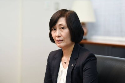 Mitsuko Tottori, CEO of Japan Airlines, takes part in a media briefing in Tokyo on Wednesday.