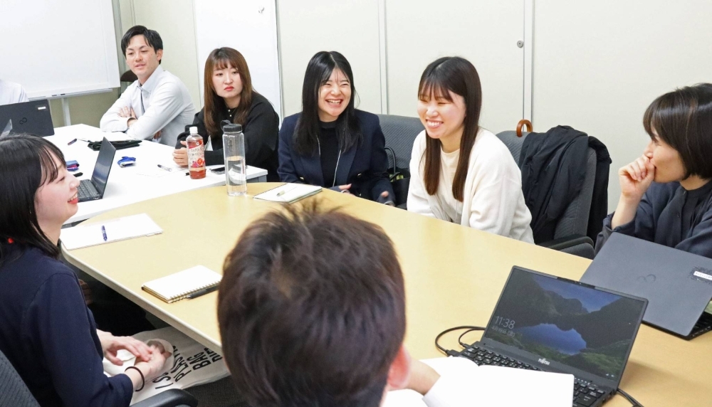 Members of the Generation Z division at the Kitakyushu municipal government in Fukuoka Prefecture discuss ways to attract more young people to live in the city.