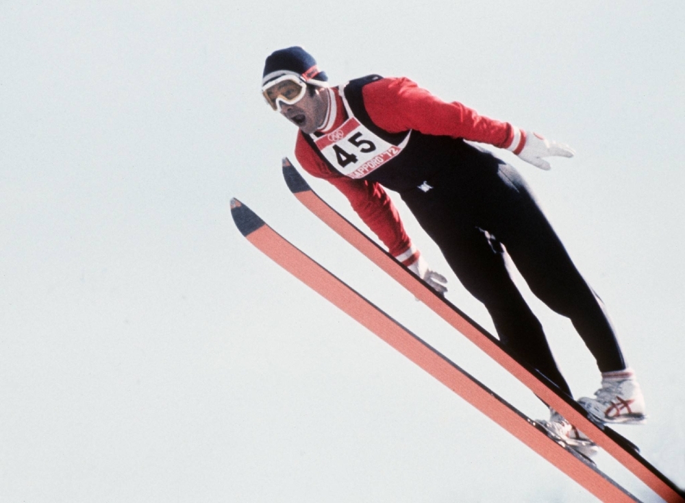 Yukio Kasaya competes in the ski jumping competition during the 1972 Sapporo Olympics. Kasaya won gold in the event, a first for Japan in winter sports.
