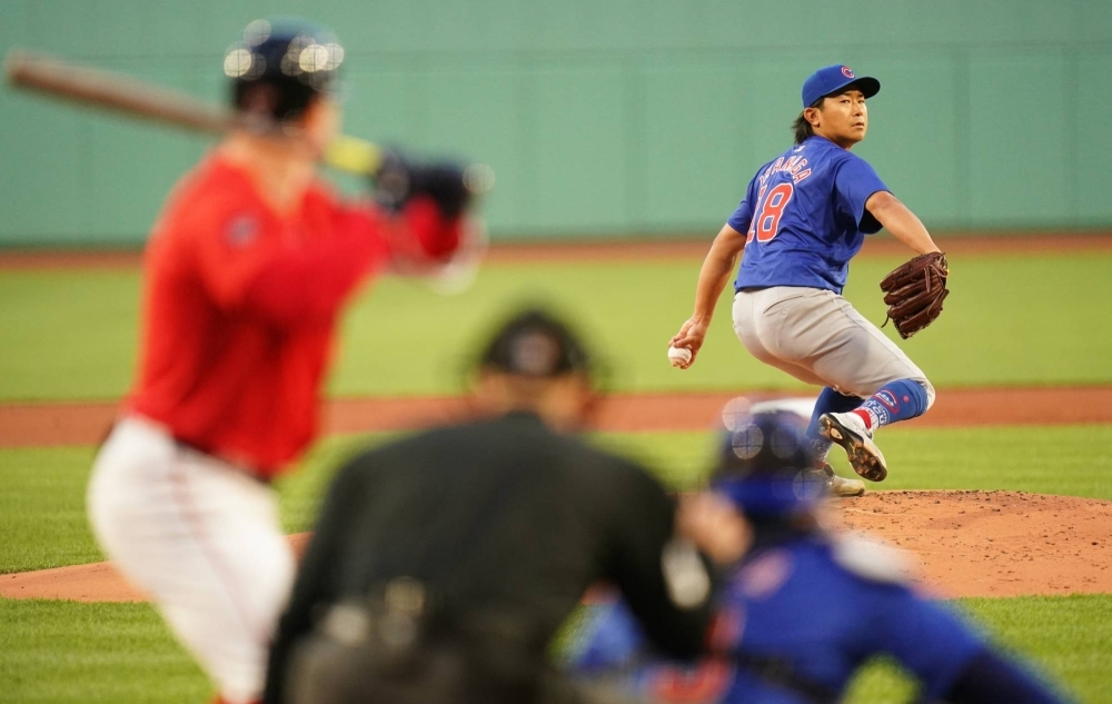 Chicago Cubs starting pitcher Shota Imanaga throws a pitch against the Boston Red Sox in the first inning at Fenway Park in Bosto on Friday.  