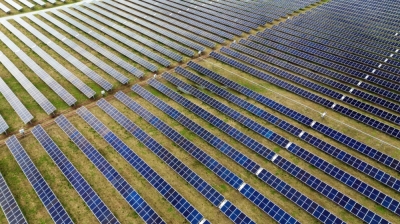 Solar panels on Dave Duttlinger's farmland that he leased to Dunns Bridge Solar in Wheatfield, Indiana