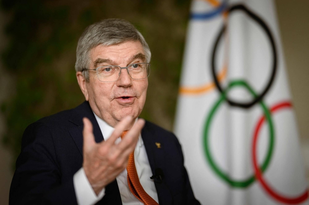 IOC President Thomas Bach speaks during an interview in Lausanne, Switzerland, on Thursday. 