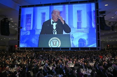 U.S. President Joe Biden speaks during the White House Correspondents' Association dinner at the Washington Hilton, in Washington, on Saturday.