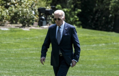 U.S. President Joe Biden disembarks from Marine One on the South Lawn of the White House in Washington on Friday.