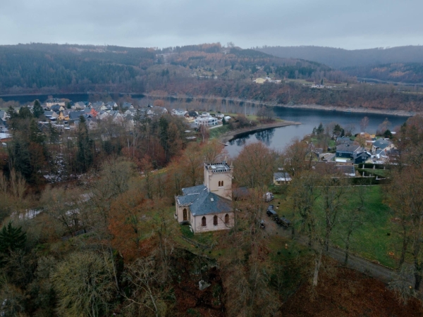An aerial view of Prince Heinrich XIII’s Waidmannsheil hunting lodge, where German police searched for evidence while arresting dozens across the country in December 2022 in connection to an alleged insurrectionist plot, in Bad Lobenstein, Germany, on Dec. 8, 2022.  