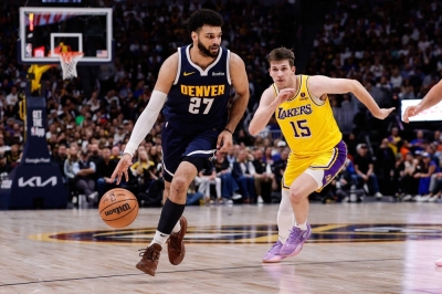 Denver Nuggets guard Jamal Murray controls the ball during game five of the first round for the 2024 NBA playoffs, in Denver on Monday.