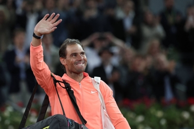 Spain's Rafael Nadal waves to the crowd after losing his fourth-round match at the Madrid Open on Tuesday in what was likely his final tournament in the Spanish capital. 