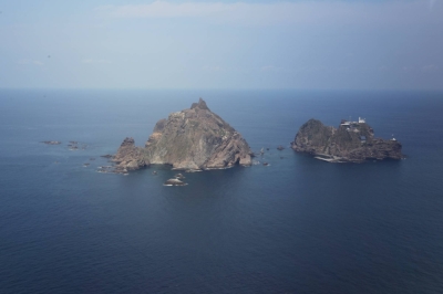 An aerial view of the remote islands known as Takeshima in Japan and Dokdo in Korea 