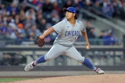 Cubs starter Shota Imanaga pitches against the Mets during the second inning at Citi Field in New York on Wednesday.