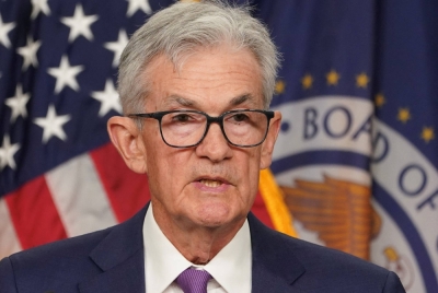 U.S. Federal Reserve Chair Jerome Powell holds a news conference following a two-day meeting of the Federal Open Market Committee on interest rate policy in Washington on Wednesday.