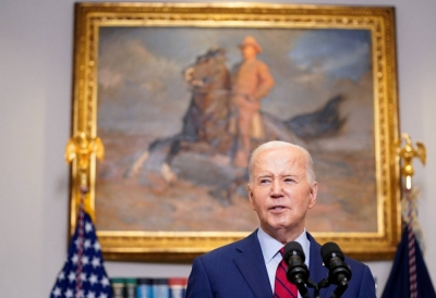 U.S. President Joe Biden speaks about student protests at U.S. universities during brief remarks at the White House in Washington on Thursday.