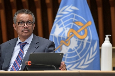 World Health Organization Director-General Tedros Adhanom Ghebreyesus attends a news conference at WHO headquarters in Geneva in July 2020.