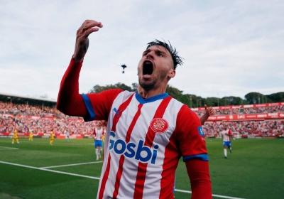 Portu celebrates scoring Girona's second goal during the team's win over Barcelona on Saturday. 
