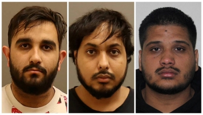 Karan Brar (left),  Karanpreet Singh (center) and Kamalpreet Singh, the three individuals charged with first-degree murder and conspiracy to commit murder in relation to the killing in Canada of Sikh separatist leader Hardeep Singh Nijjar  