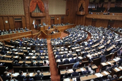 The Lower House starts discussing a security clearance bill on April 19 in Tokyo. 