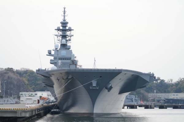 The Maritime Self-Defense Force's Izumo helicopter carrier is docked in Yokosuka, Kanagawa Prefecture, in April.