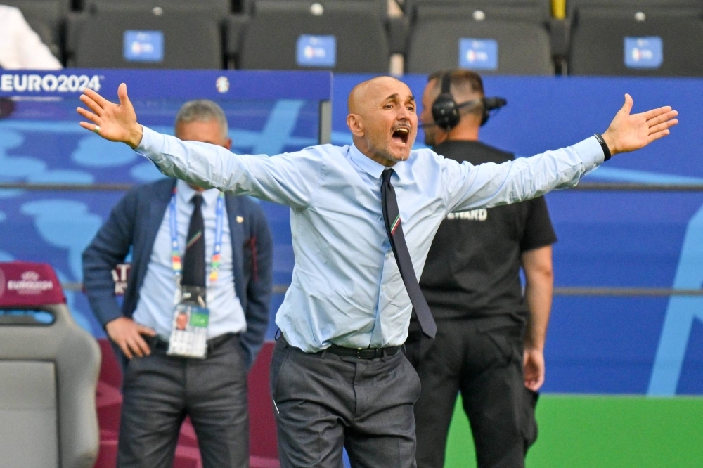 Italy's head coach Luciano Spalletti reacts in frustration during Italy's knockout stage loss to Switzerland, in Berlin on Saturday.