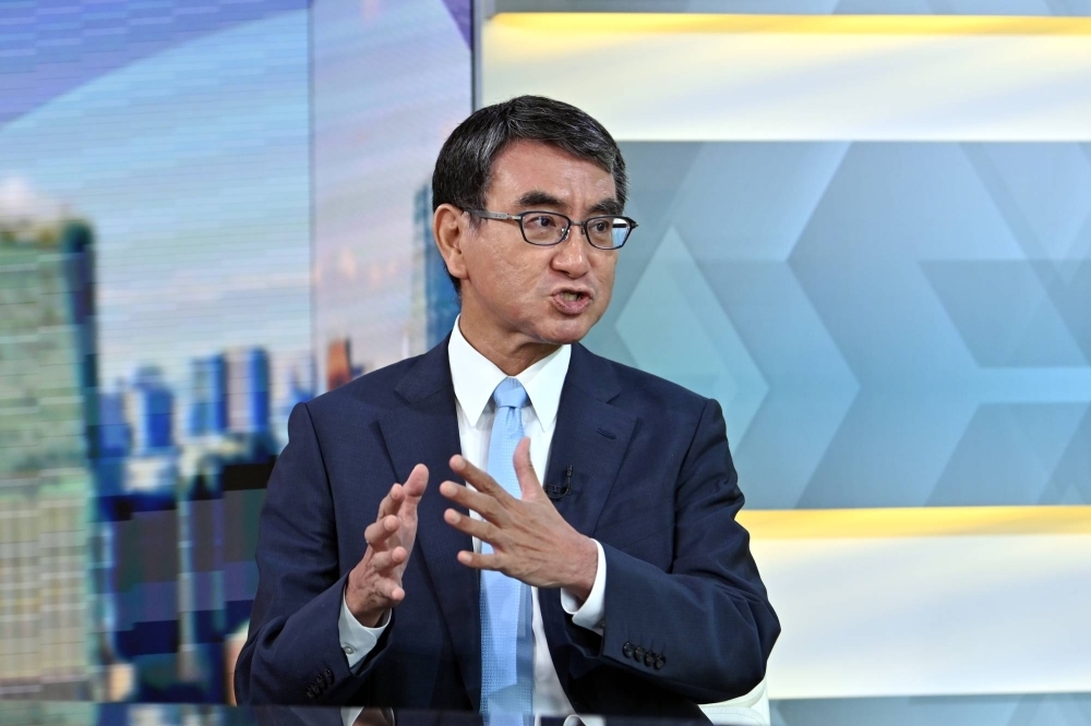 Taro Kono, Japan's digital transformation minister, speaks during an interview in Tokyo on Wednesday. Taro Kono, Japan's digital transformation minister, speaks during an interview in Tokyo on Wednesday.